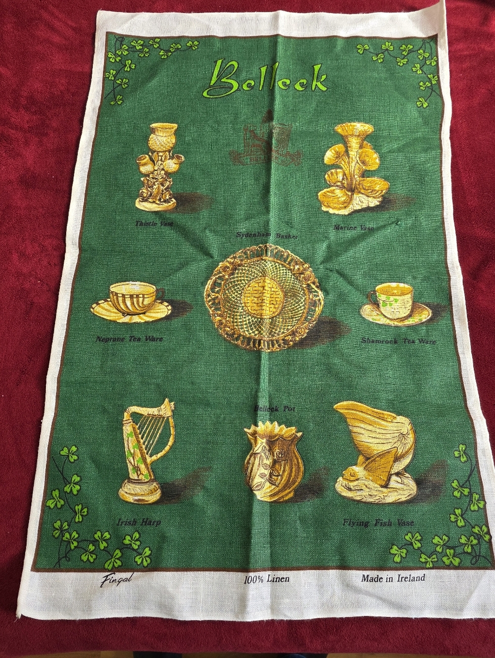 Vintage Tourist Towel/English Lakes/cotton Linen Tea Towel Green And Gold